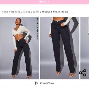 PrettyLitteThing Basic Black Split Hem Jean BRAND NEW